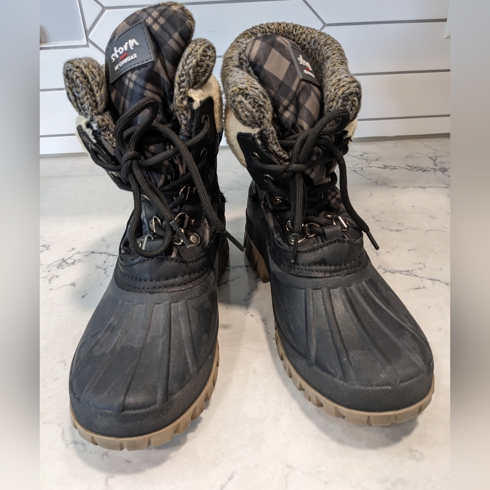 STORM by Cougar Plaid Sherpa Winter Boots Fold Over Lace Up Womens…